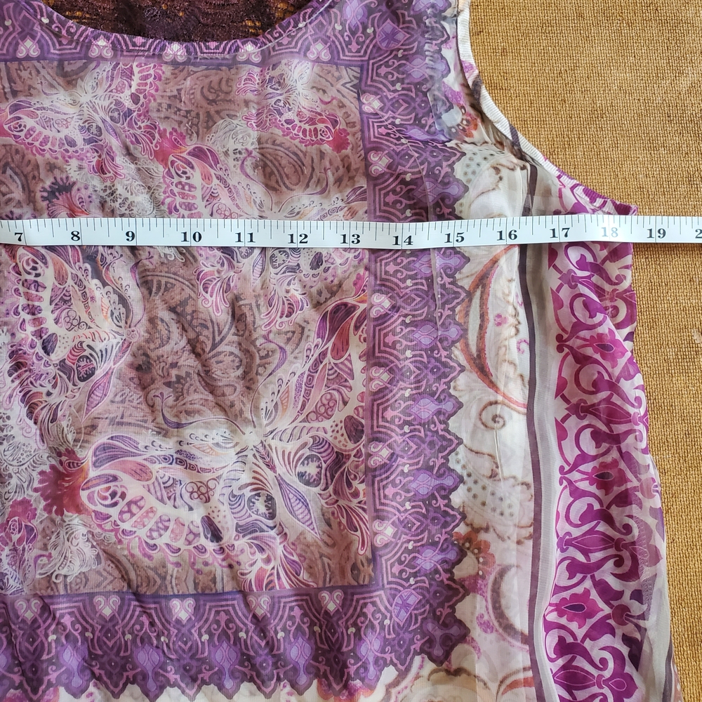 One World Boho Top Womens Sz M Asymmetric Hem Crochet Lace Flowy Fairy Festival - Picture 10 of 13